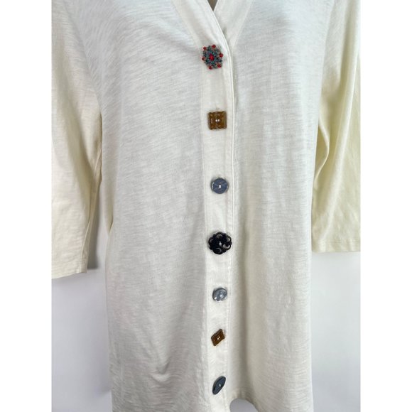 Soft Surroundings Danielle Button Up Blouse sz M Cream Sharkbite Hem Tunic Top - Picture 3 of 7